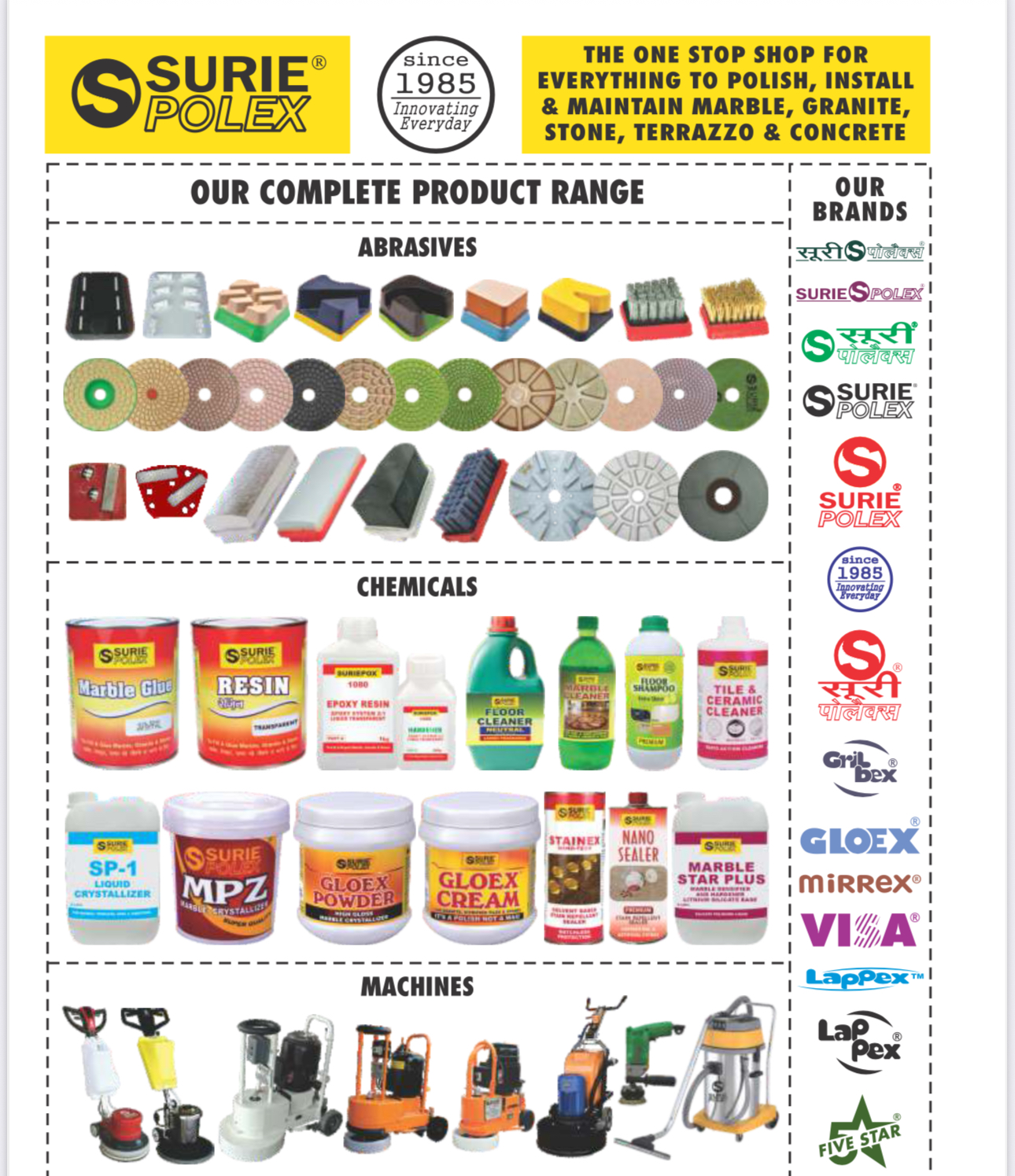 Complete SURI POLEX Product Range - Abrasives, Chemicals, and Machines